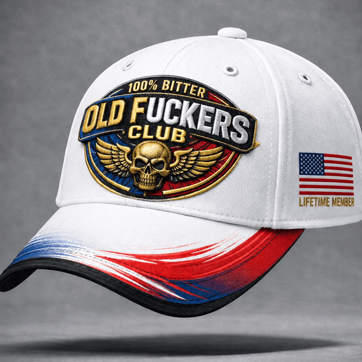 Bitter Old Fuckers Club Printed Patriotic Trucker Cap Skull Wings Lifetime Member Gift for Dad Grandpa Veteran