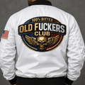 Bitter Old Fuckers Club Printed White Bomber Jacket Skull Wings Patriotic Lifetime Member Gift for Dad Grandpa Veteran