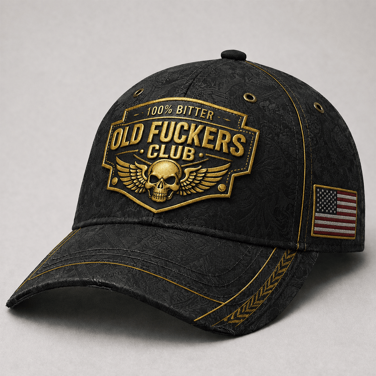 Bitter Old Fuckers Club Printed Skull Wings Black Cap Patriotic American Flag Gift for Dad Grandpa Veteran