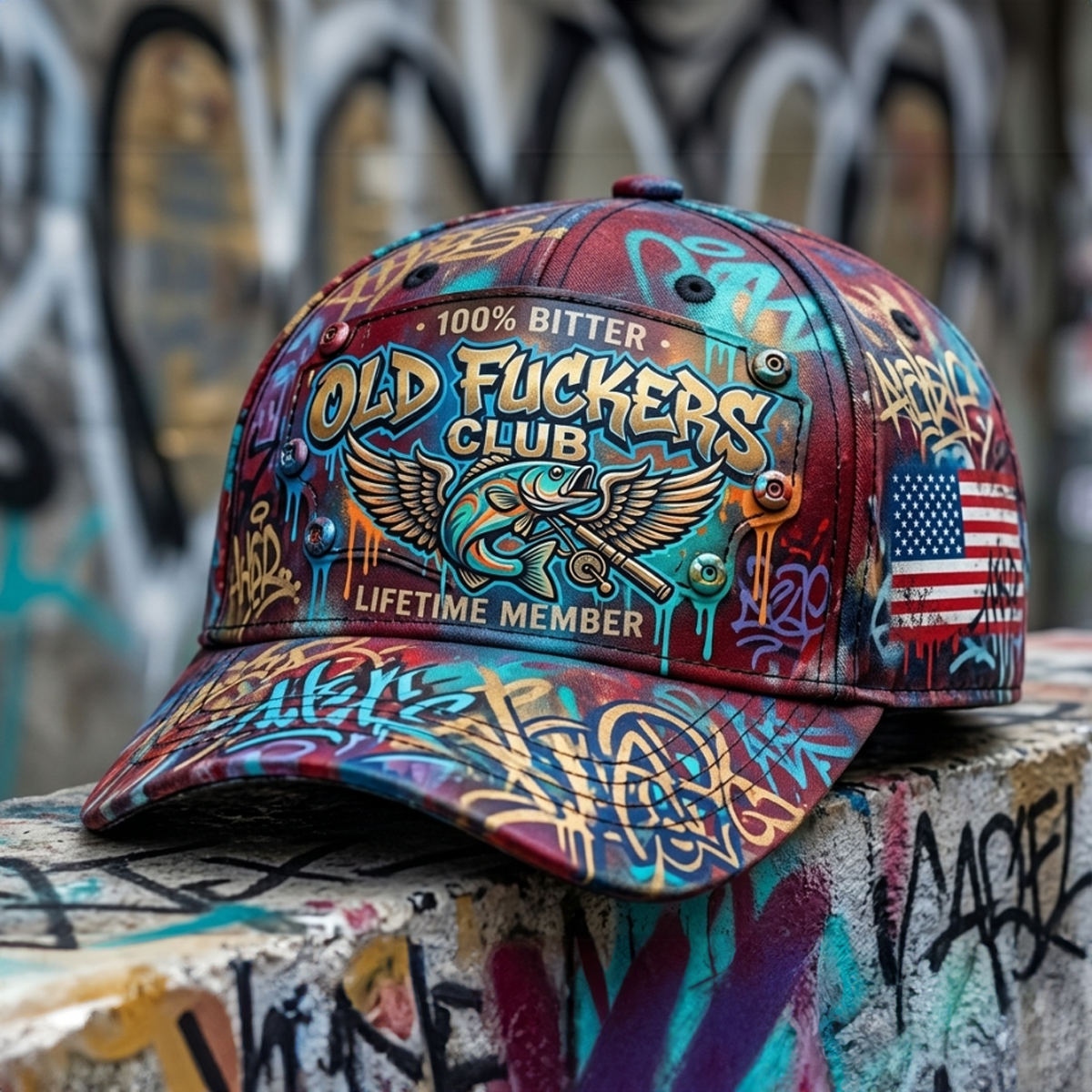 Bitter Old Fuckers Club Lifetime Member Printed Fishing Trucker Cap Gift for Dad Angler Father's Day Bass Fishing Hat