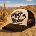 Bitter Old Fuckers Club Lifetime Member Printed Australia Trucker Cap Vintage Skull Wing Hat for Men Biker Hat Motorcycle Gift