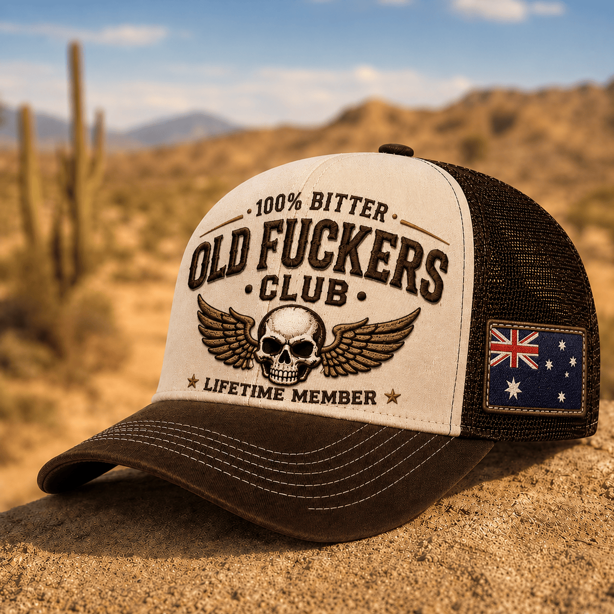 Bitter Old Fuckers Club Lifetime Member Printed Australia Trucker Cap Vintage Skull Wing Hat for Men Biker Hat Motorcycle Gift