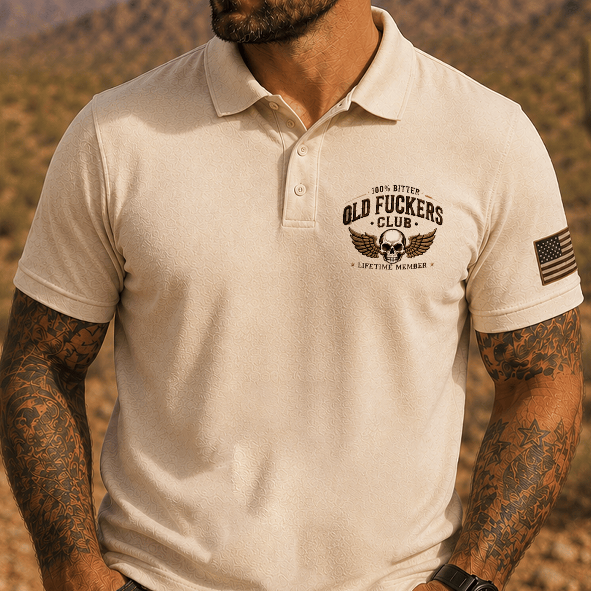 Bitter Old Fuckers Club Lifetime Member Printed Polo Shirt Vintage Skull Wing Shirt for Men Biker Motorcycle Rider Patriotic Gift