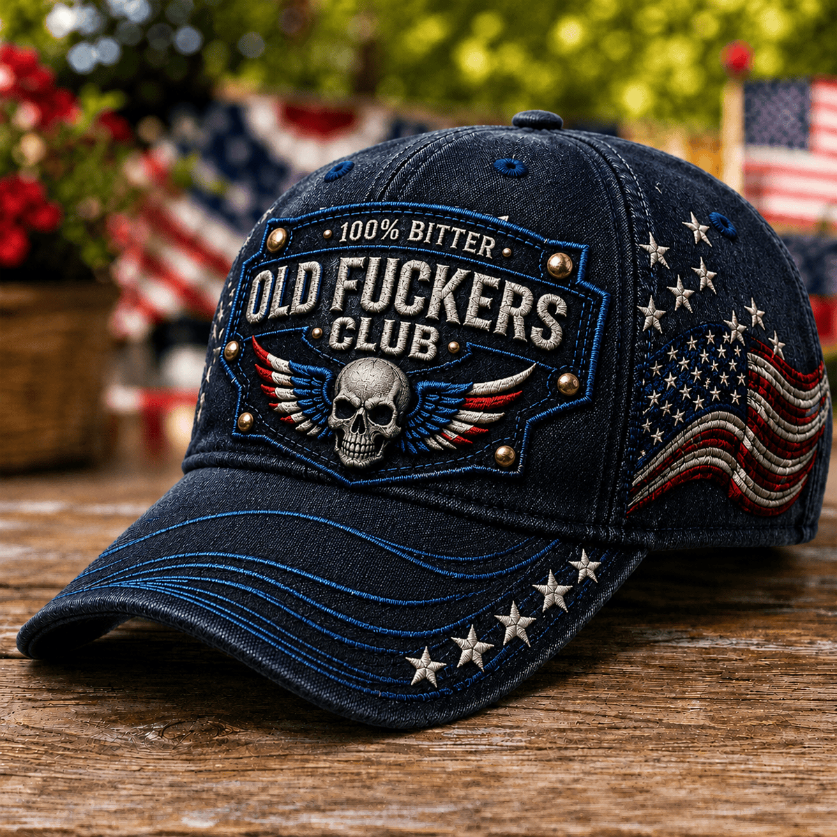 Bitter Old Fuckers Club Printed Cap Vintage Skull American Flag Patriotic Hat for Men Biker Trucker Cap Motorcycle Rider Veteran Gift