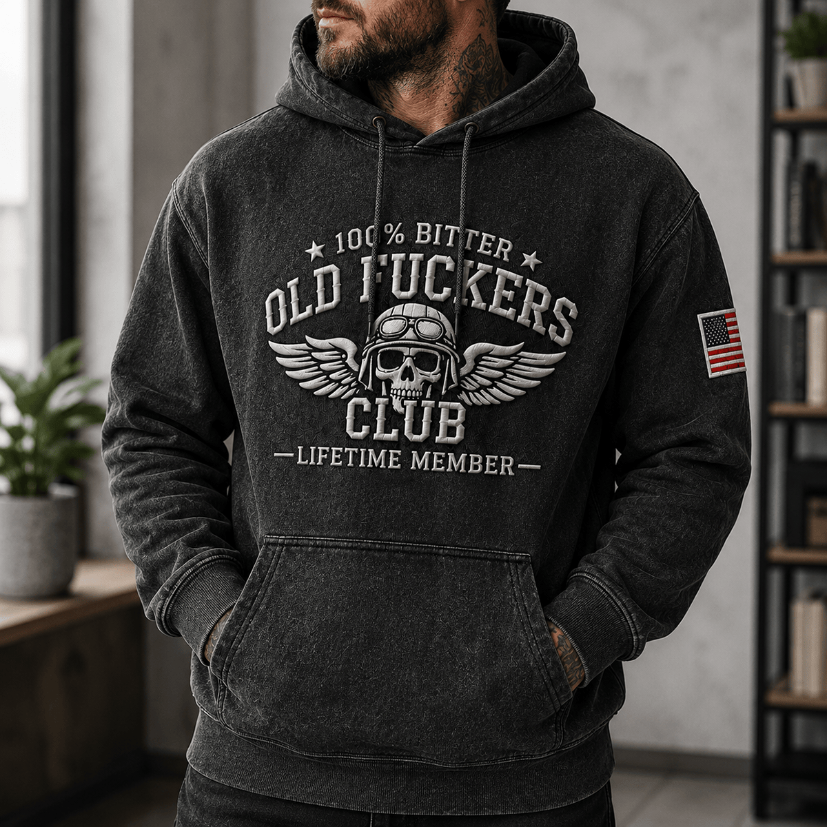 Old Fuckers Club Lifetime Member Printed Hoodie Skull Wing Biker Hoodie Vintage Motorcycle Hoodie Gift for Dad Grandpa Rider