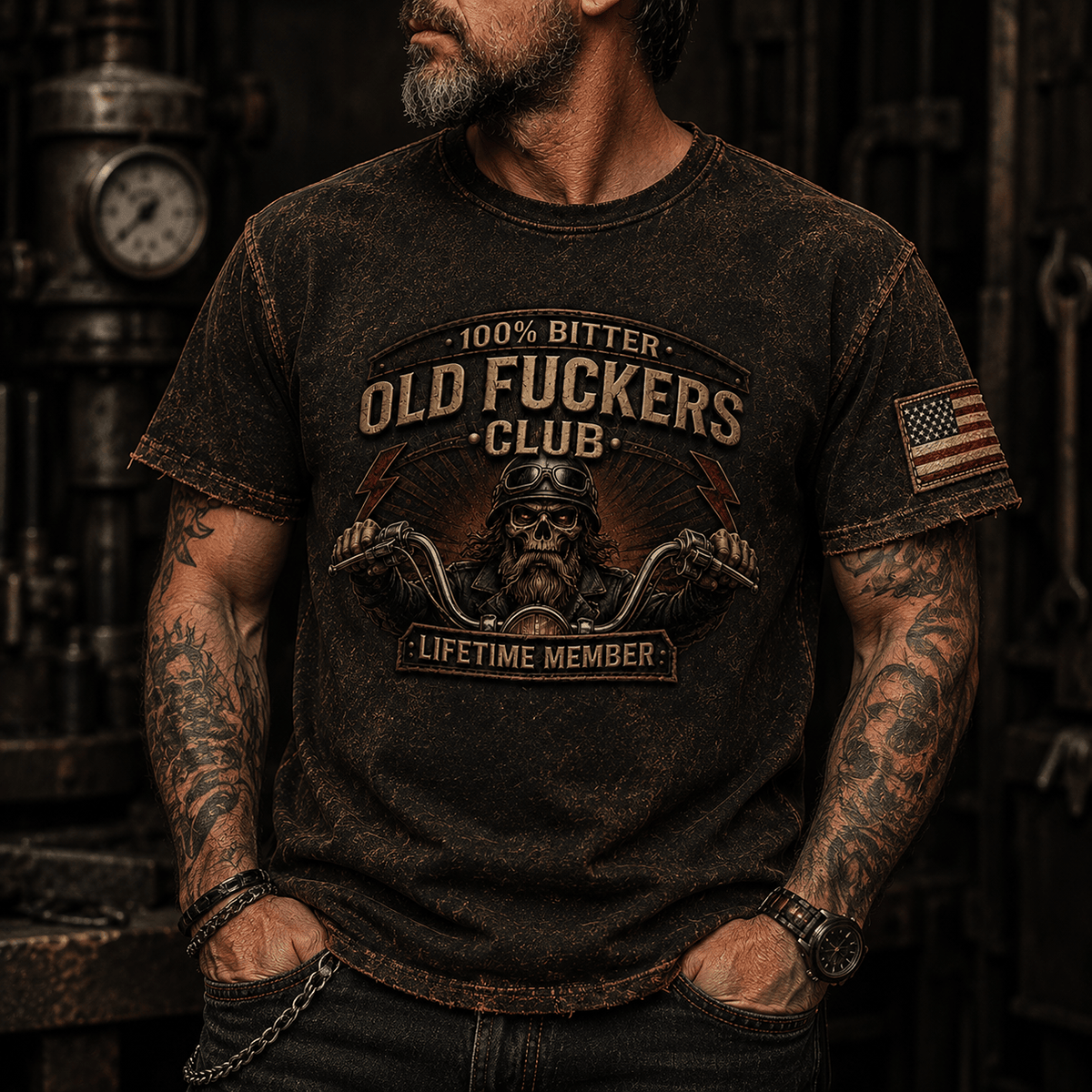 Old Fuckers Club Lifetime Member Printed T Shirt Vintage Skull Motorcycle Biker Tee Gift for Dad Grandpa Riders Motorcycle Enthusiasts
