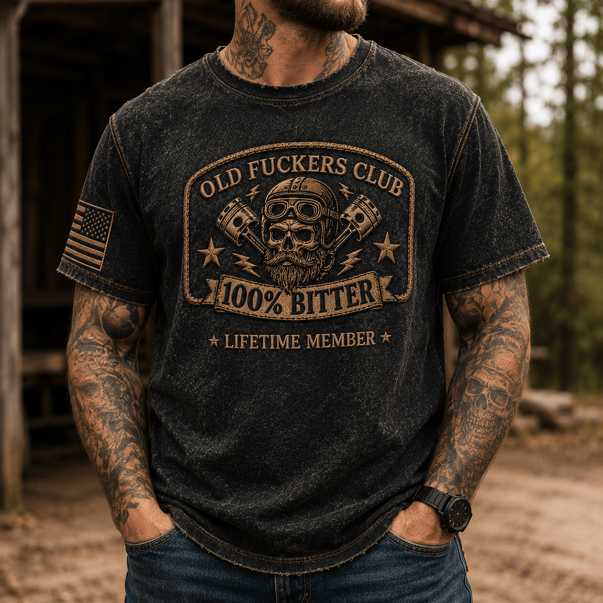 Old Fuckers Club Lifetime Member Printed T Shirt Skull Piston Motorcycle Tee Vintage Biker Gift for Dad Grandpa Motorcycle Enthusiasts