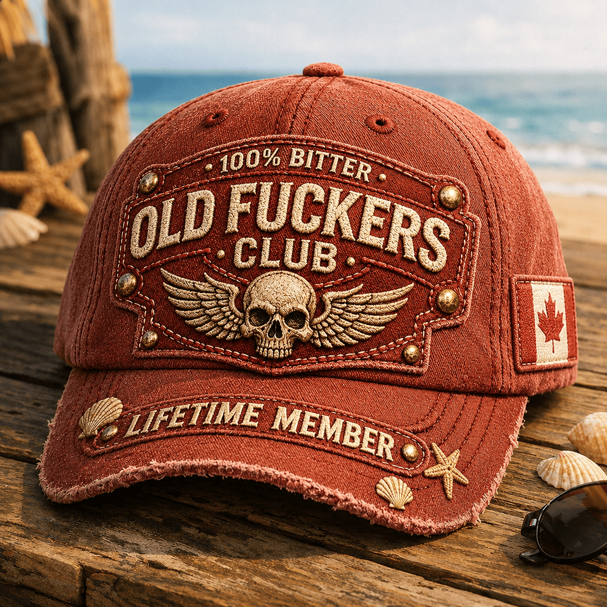 Old Fuckers Club Lifetime Member Printed Vintage Trucker Cap, Bitter Skull Wing Graphic Baseball Cap, Distressed Gift for Men Women Canada