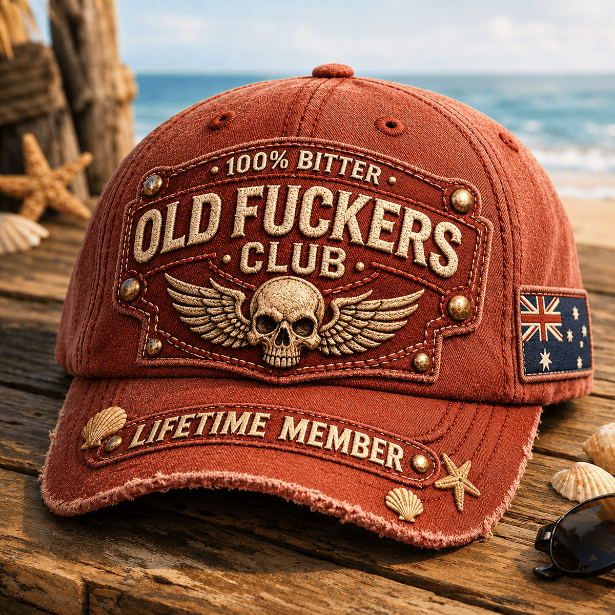 Old Fuckers Club Lifetime Member Printed Vintage Trucker Cap, Bitter Skull Wing Graphic Baseball Cap, Distressed Gift for Men Women Australia