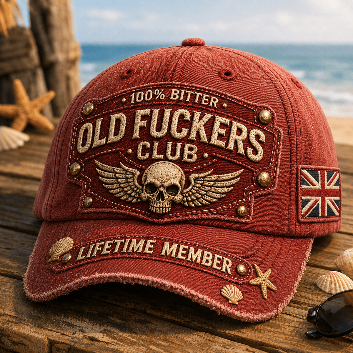 Old Fuckers Club Lifetime Member Printed Vintage Trucker Cap, Bitter Skull Wing Graphic Baseball Cap, Distressed Gift for Men Women United Kingdom