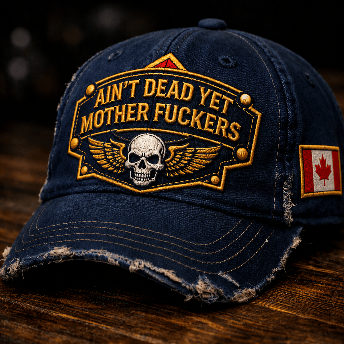Ain't Dead Yet Mother Fuckers Printed Vintage Trucker Cap Skull Wing Graphic Baseball Cap Distressed Gift for Men Women Canada Veteran