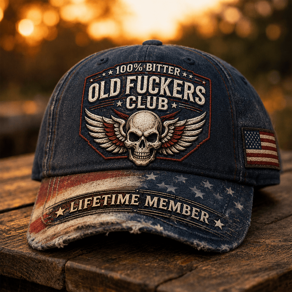 Old Fuckers Club Lifetime Member Printed Vintage Skull Wing Trucker Cap Bitter Graphic Baseball Cap Distressed Gift for Men Women USA