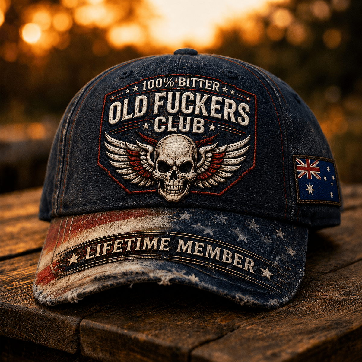 Old Fuckers Club Lifetime Member Printed Vintage Skull Wing Trucker Cap Bitter Graphic Baseball Cap Distressed Gift for Men Women Australia