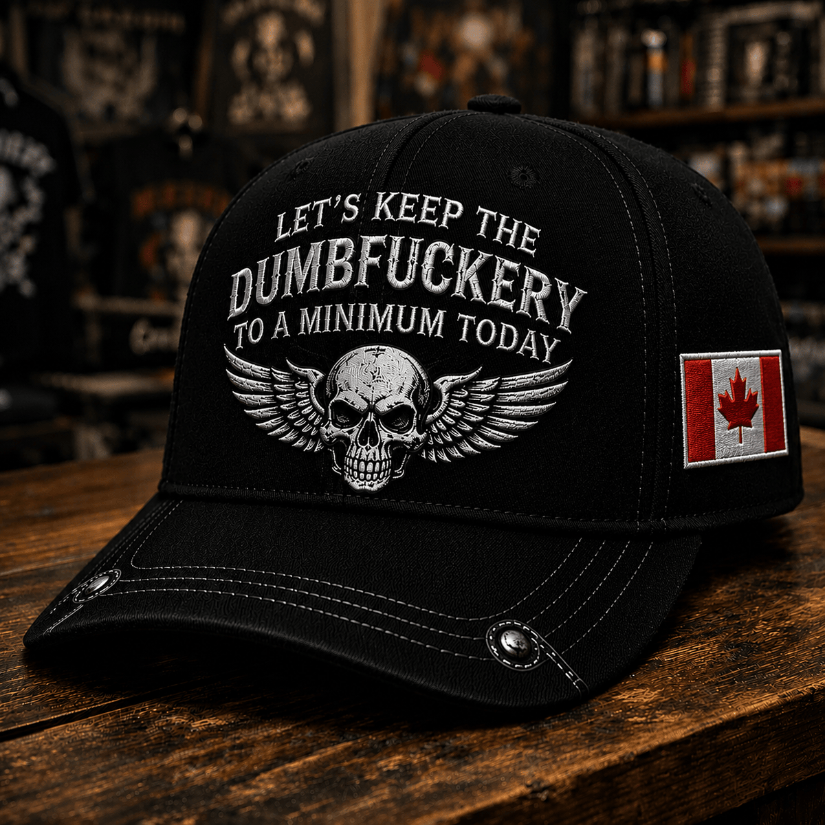 Let's Keep The Dumbfuckery To A Minimum Today Printed Skull Wing Baseball Cap Funny Trucker Hat Patriotic Gift for Men Women Canada