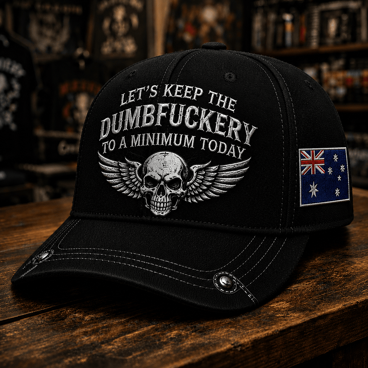 Let's Keep The Dumbfuckery To A Minimum Today Printed Skull Wing Baseball Cap Funny Trucker Hat Patriotic Gift for Men Women Australia