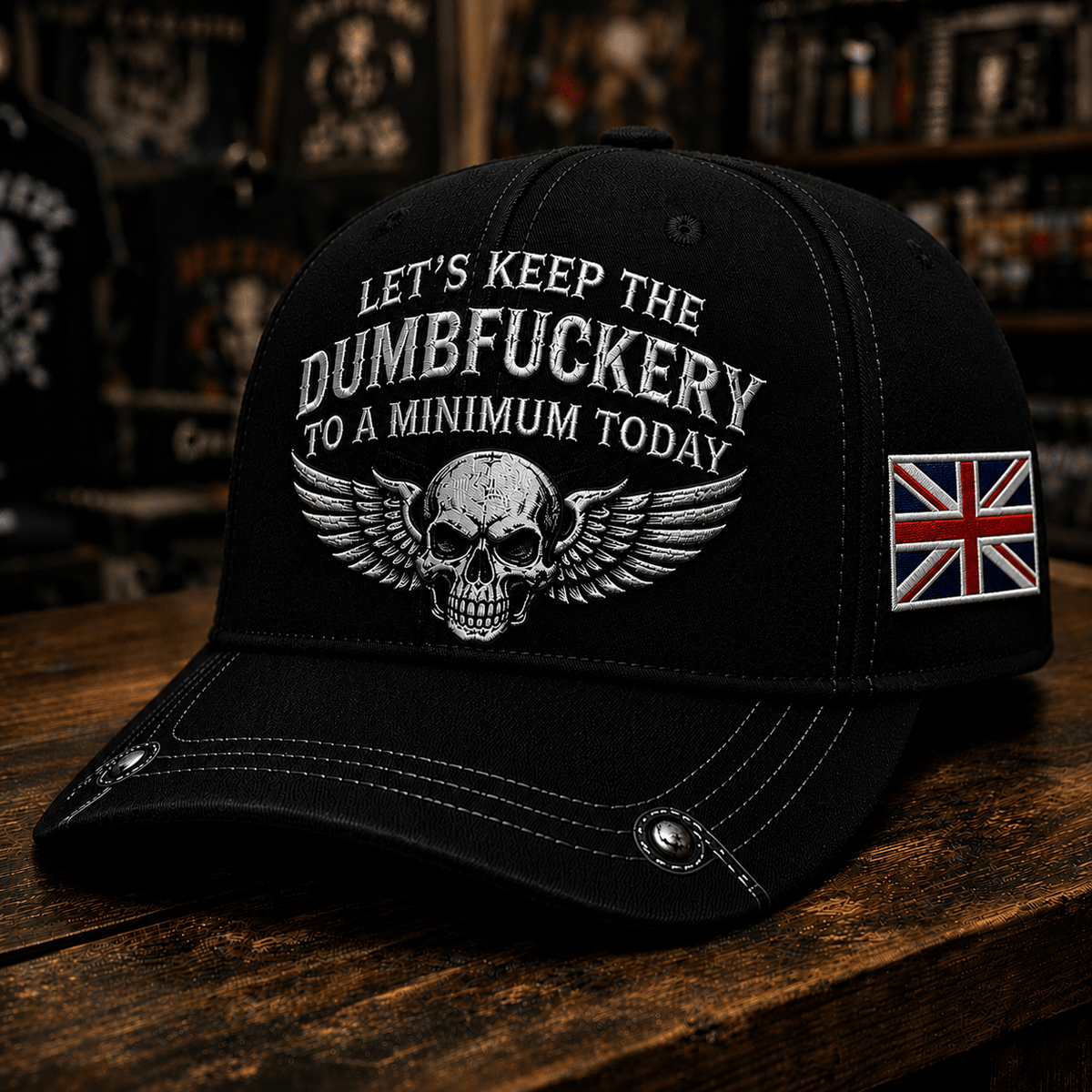 Let's Keep The Dumbfuckery To A Minimum Today Printed Skull Wing Baseball Cap Funny Trucker Hat Patriotic Gift for Men Women United Kingdom