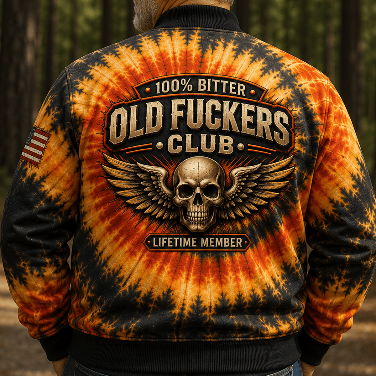 Bitter Old Fuckers Club Lifetime Member Skull Wings Printed Bomber Jacket for Men Funny Gift for Dad Gift for Grandpa Birthday Gift for Men