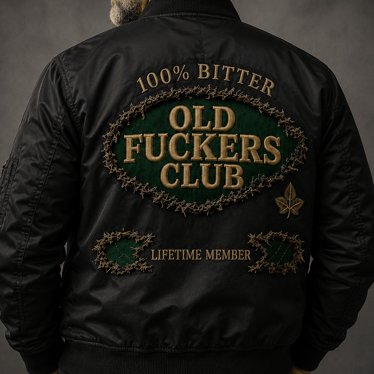 Bitter Old Fuckers Club Lifetime Member Printed Bomber Jacket for Men Funny Gift for Dad Grandpa Husband Birthday Gift