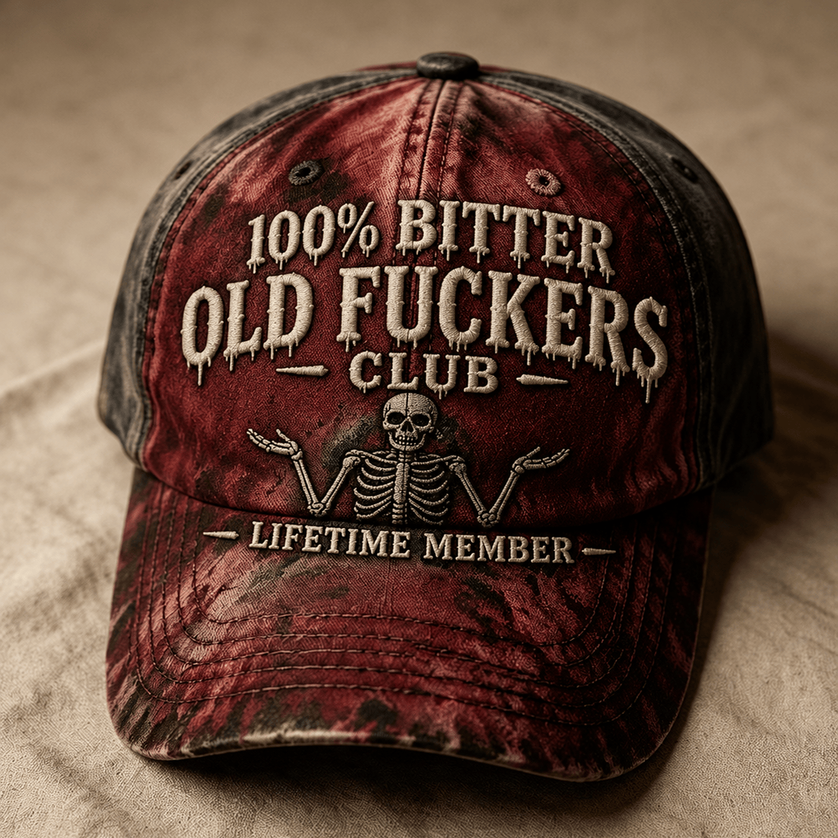 Bitter Old Fuckers Club Lifetime Member Printed Skull Baseball Cap Funny Gift for Dad Grandpa Husband Birthday Gift