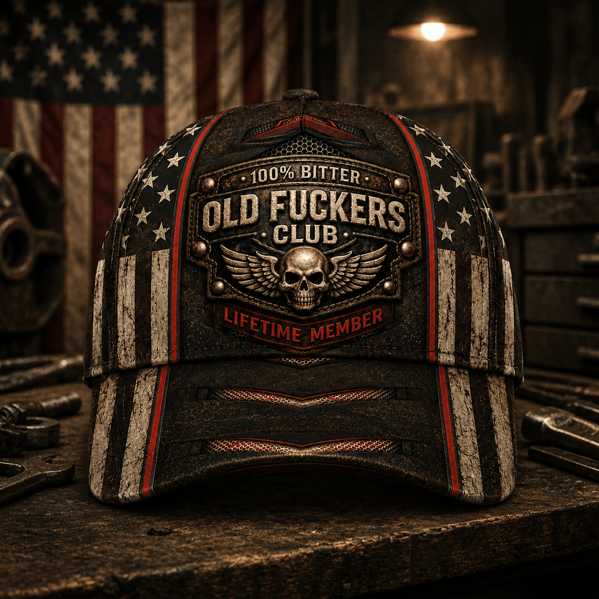 Bitter Old Fuckers Club Lifetime Member Printed Skull Wing Baseball Cap Funny Gift for Dad Grandpa Husband Birthday Gift