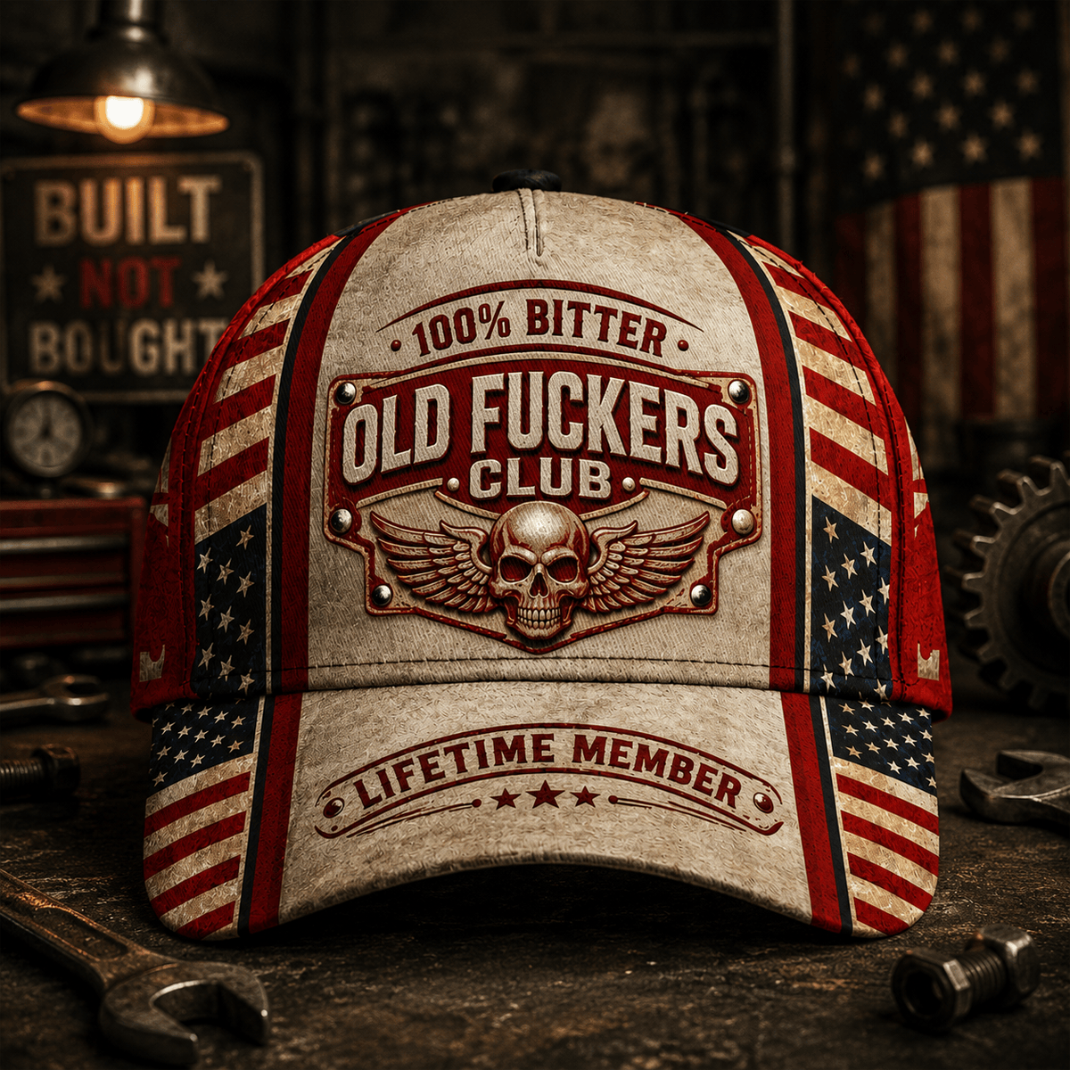 Bitter Old Fuckers Club Lifetime Member Printed Skull Wing Baseball Cap Funny Dad Hat Gift for Grandpa Husband Father Birthday