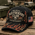 Bitter Old Fuckers Club Lifetime Member Printed Vintage Trucker Cap Skull Wings Flame Graphic Hat Biker Gift for Dad Grandpa Motorcycle Rider