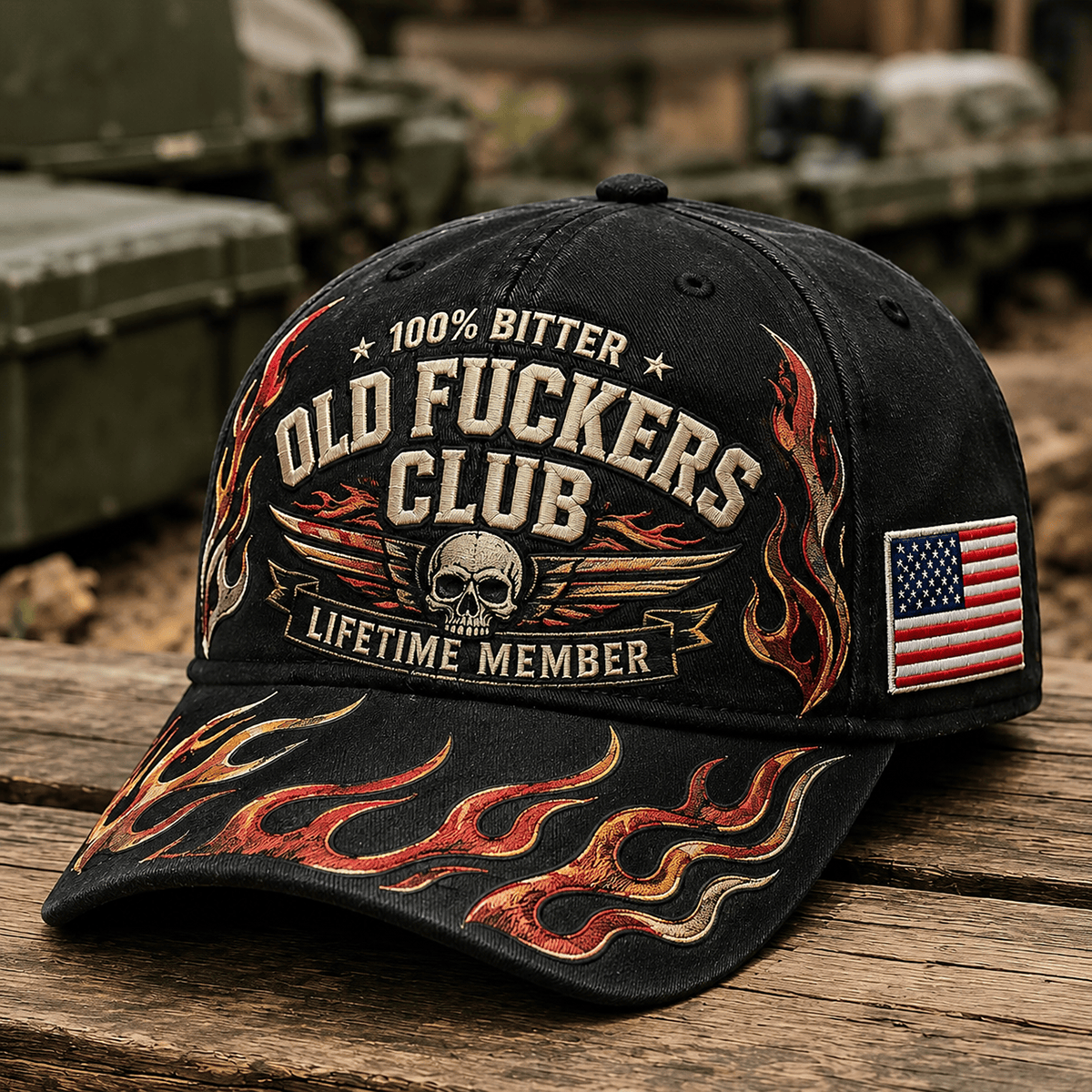Bitter Old Fuckers Club Lifetime Member Printed Vintage Trucker Cap Skull Wings Flame Graphic Hat Biker Gift for Dad Grandpa Motorcycle Rider