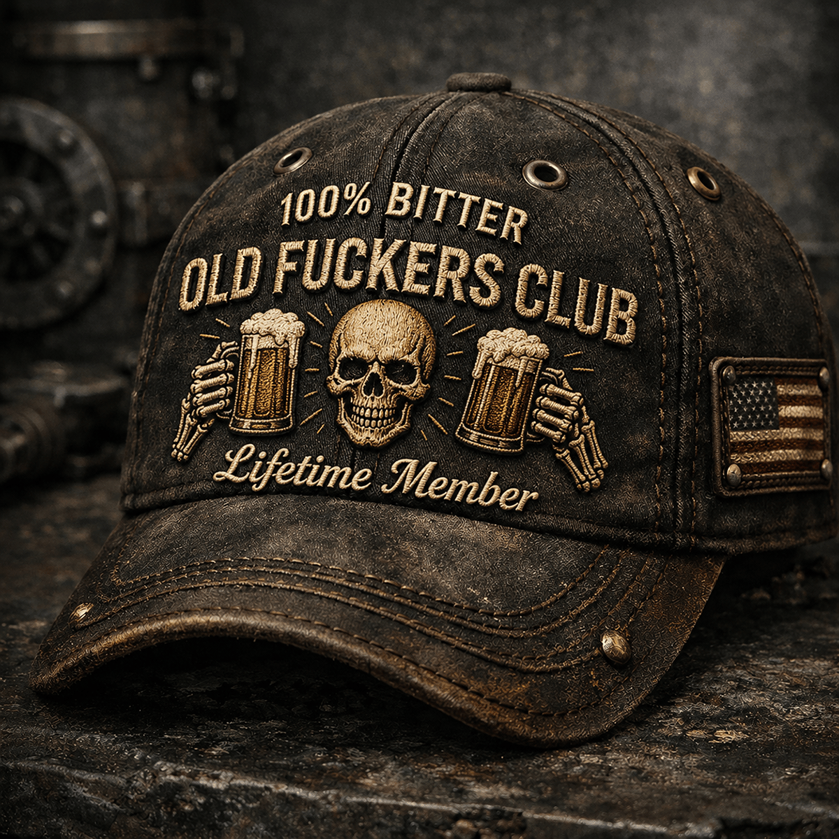 Bitter Old Fuckers Club Lifetime Member Printed Vintage Trucker Cap Skull Beer Graphic Hat Funny Veteran Gift for Dad Grandpa Biker