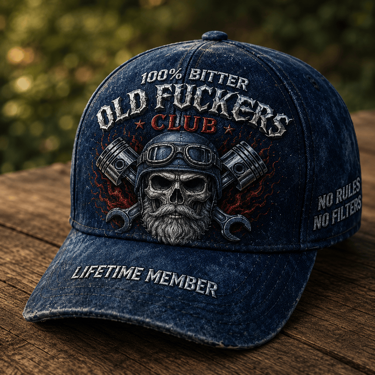 Bitter Old Fuckers Club Lifetime Member Printed Vintage Trucker Cap Biker Skull Mechanic Graphic Hat Funny Gift for Dad Grandpa Motorcycle