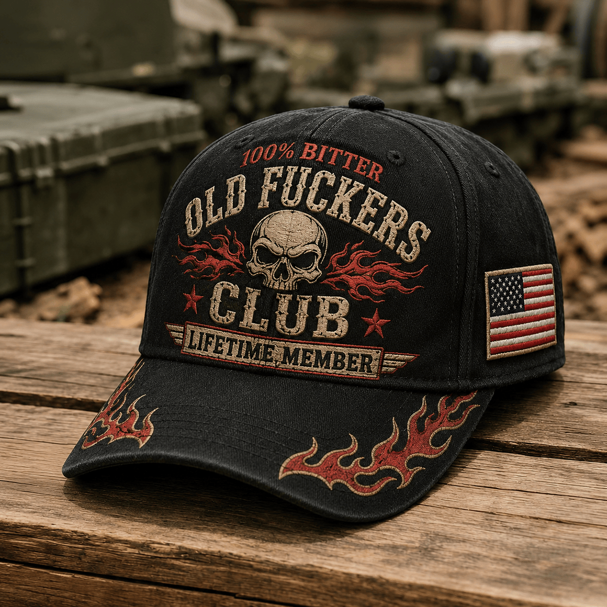 Bitter Old Fuckers Club Lifetime Member Printed Trucker Cap Skull Flame Graphic Funny Veteran Gift for Dad Grandpa Biker Hat