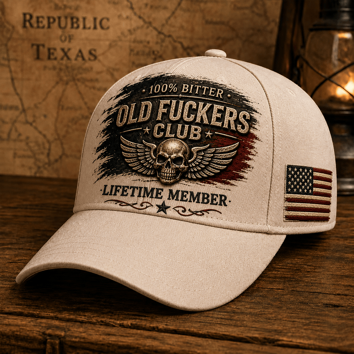 Old Fuckers Club Lifetime Member Printed Cap Winged Skull Baseball Cap Patriotic Veteran Gift for Dad Grandpa Men Vintage Hat