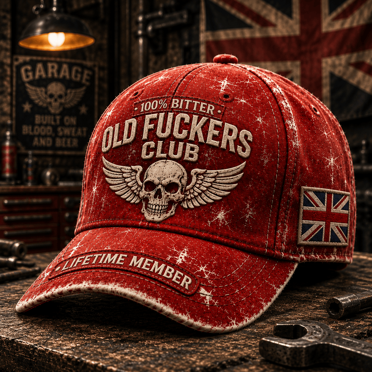 Bitter Old Fuckers Club Lifetime Member Printed Cap Skull Wings Baseball Cap United Kingdom Veteran Gift for Dad Grandpa Men Vintage Hat