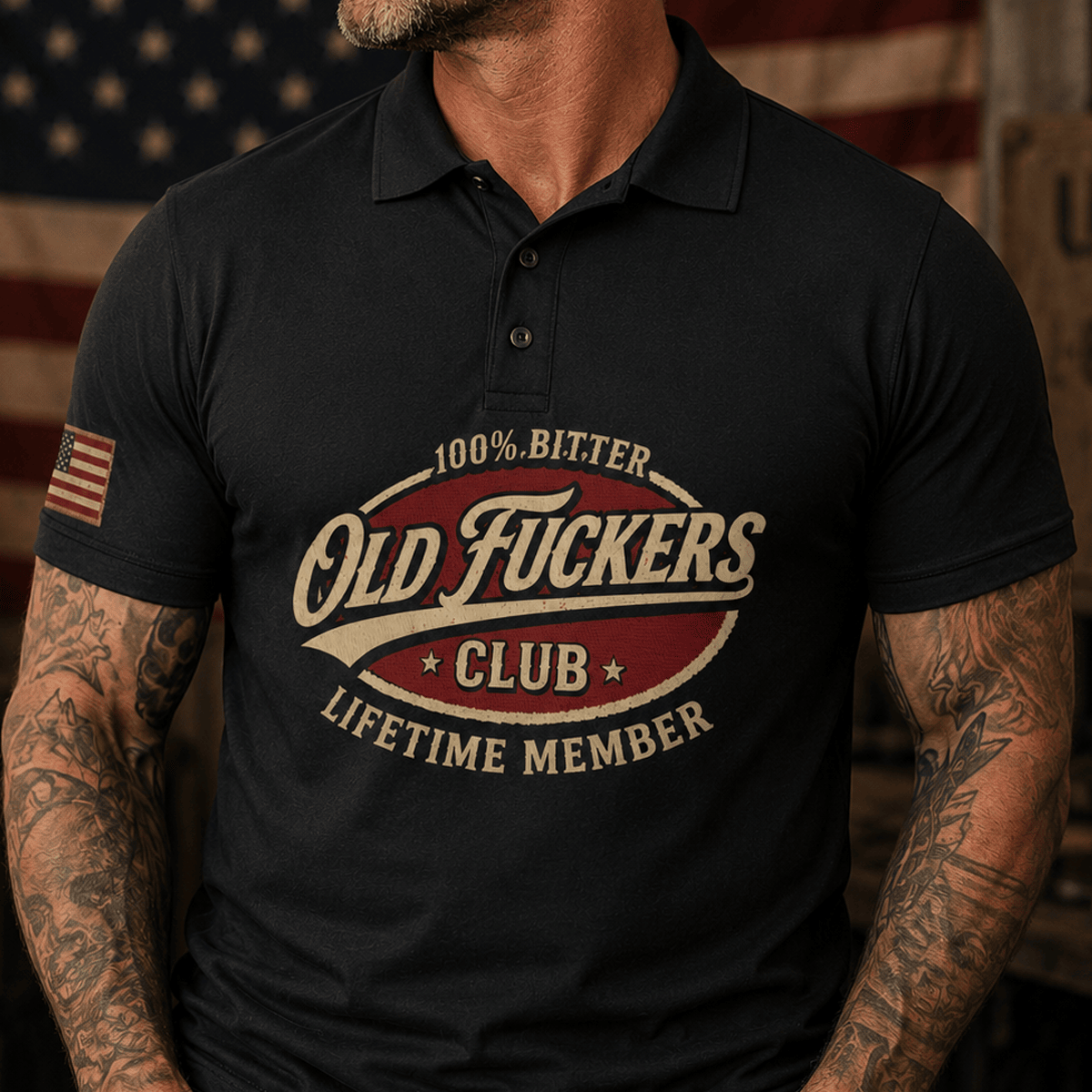 Bitter Old Fuckers Club Lifetime Member Printed Polo Shirt Funny Old Man Golf Style Polo Dad Gift Grandpa Gift Vintage