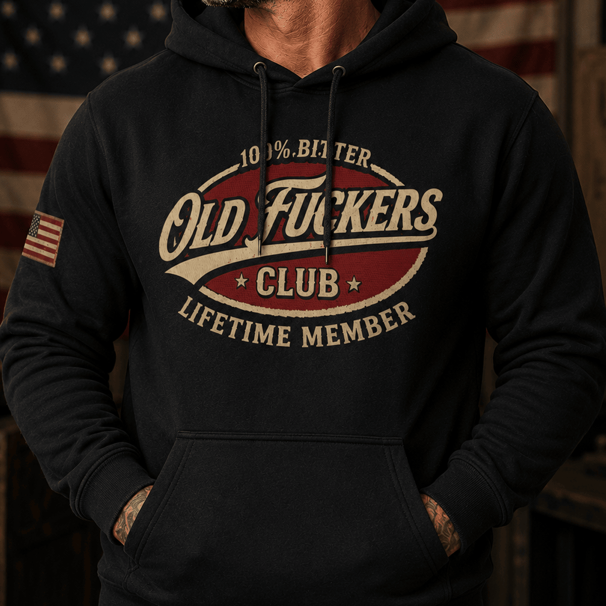 Bitter Old Fuckers Club Lifetime Member Printed Hoodie Funny Old Man Graphic Hoodie Dad Gift Grandpa Gift Vintage Pullover
