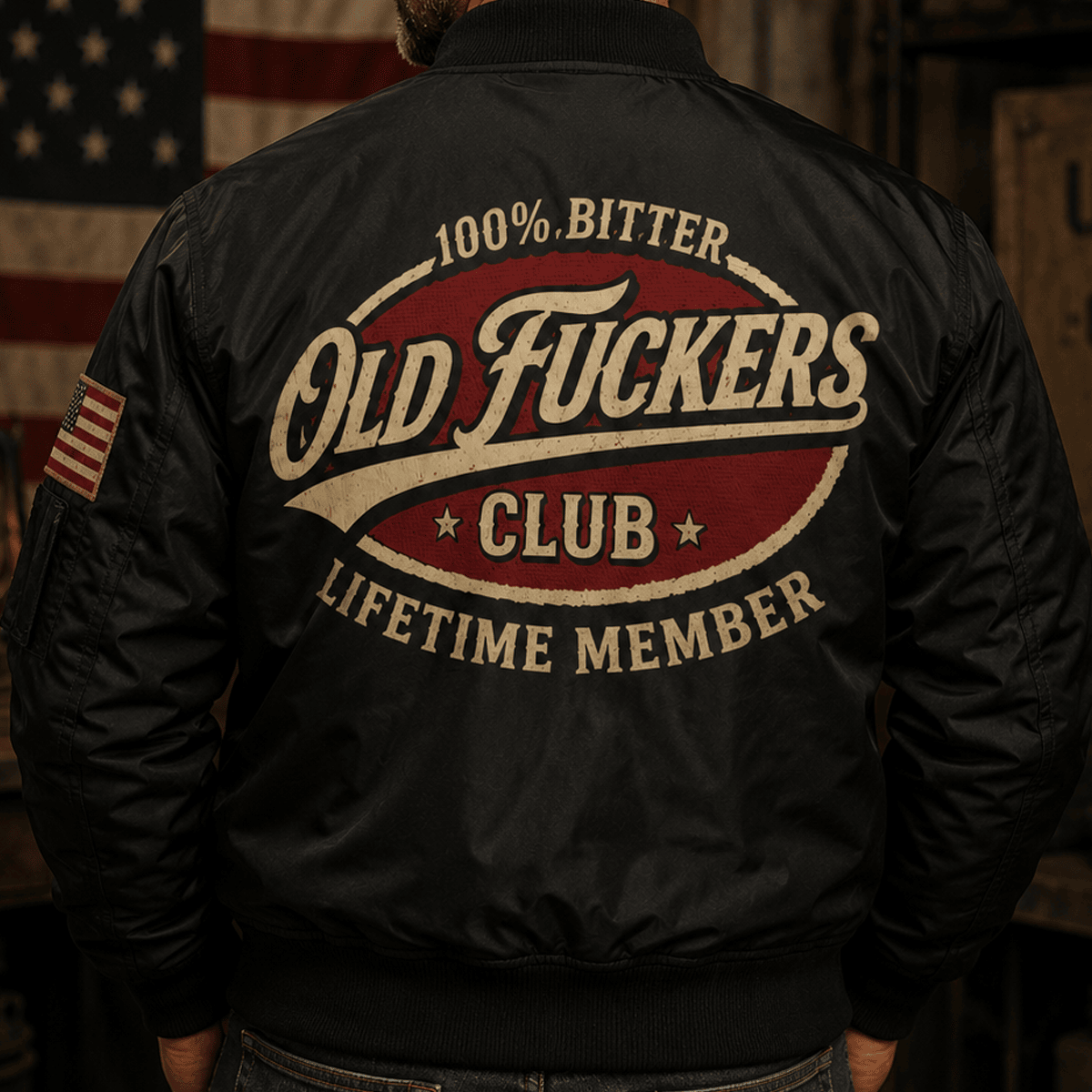 Bitter Old Fuckers Club Lifetime Member Printed Bomber Jacket Funny Old Man Flight Bomber Jacket Dad Gift Grandpa Gift Vintage