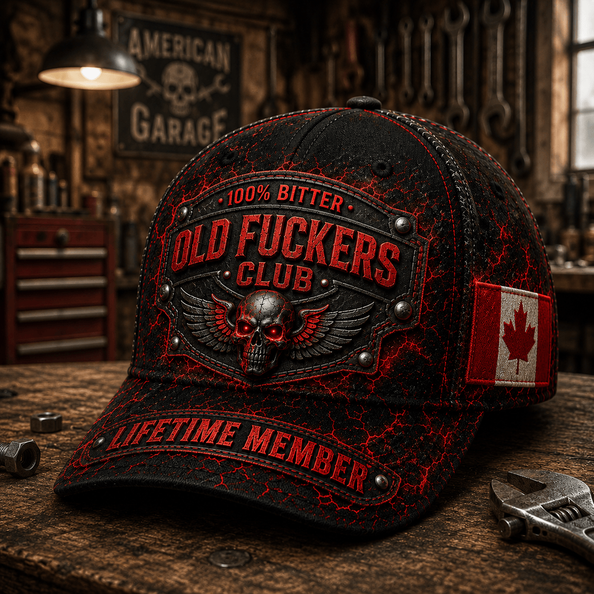 Bitter Old Fuckers Club Lifetime Member Skull Printed Cap Funny Old Man Baseball Cap Canada Flag Dad Gift Grandpa Gift