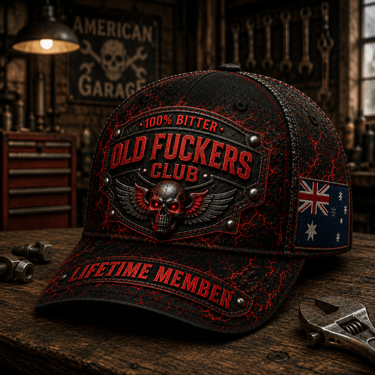 Bitter Old Fuckers Club Lifetime Member Skull Printed Cap Funny Old Man Baseball Cap Australia Flag Dad Gift Grandpa Gift