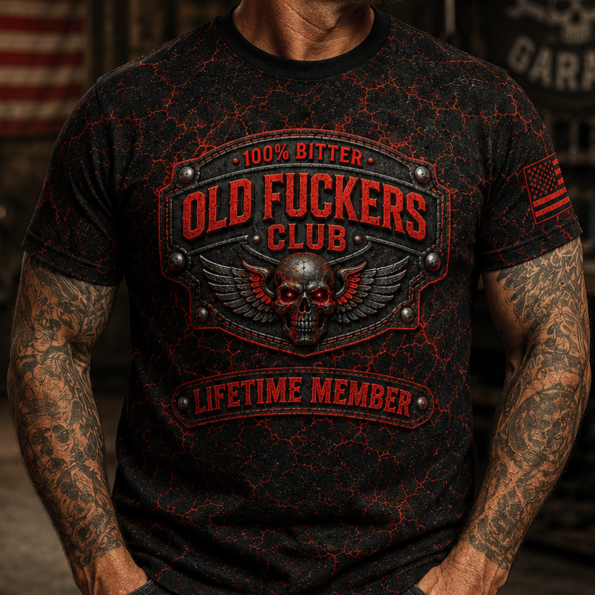 Bitter Old Fuckers Club Lifetime Member Skull Printed T Shirt Funny Old Man Graphic Tee Dad Gift Grandpa Gift Vintage
