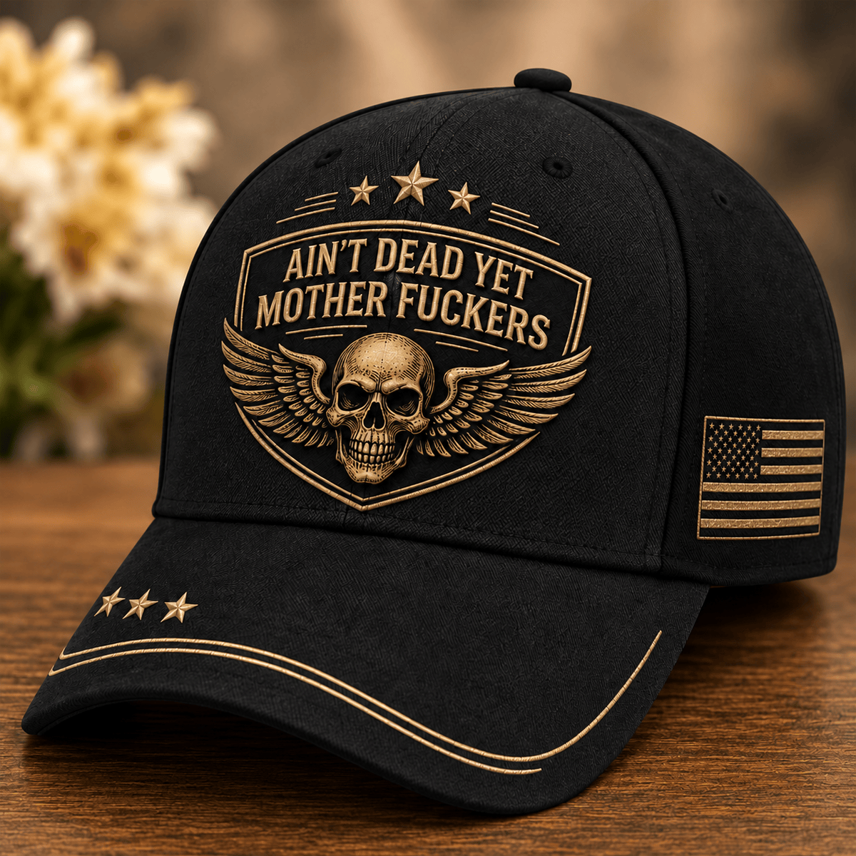 Ain't Dead Yet Mother Fuckers Skull Baseball Cap Patriotic Hat Veteran Gift Biker Cap Gothic Trucker Hat USA Flag