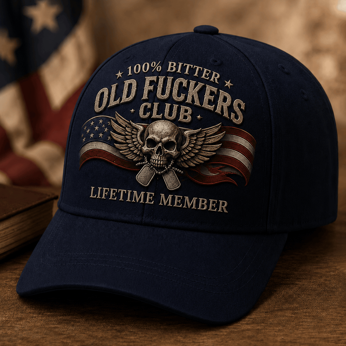 Bitter Old Fuckers Club Lifetime Member Skull Baseball Cap Patriotic Veteran Hat USA Flag Military Gift