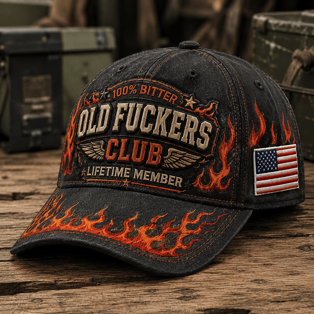 Old Fuckers Club Lifetime Member Printed Cap Funny Trucker Hat Vintage Flame Graphic Patriotic Baseball Cap Gift for Men Dad Grandpa