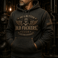 Bitter Old Fuckers Club Printed Hoodie Funny Skull Wing Graphic Vintage American Flag Hooded Sweatshirt Gift for Dad Grandpa Men