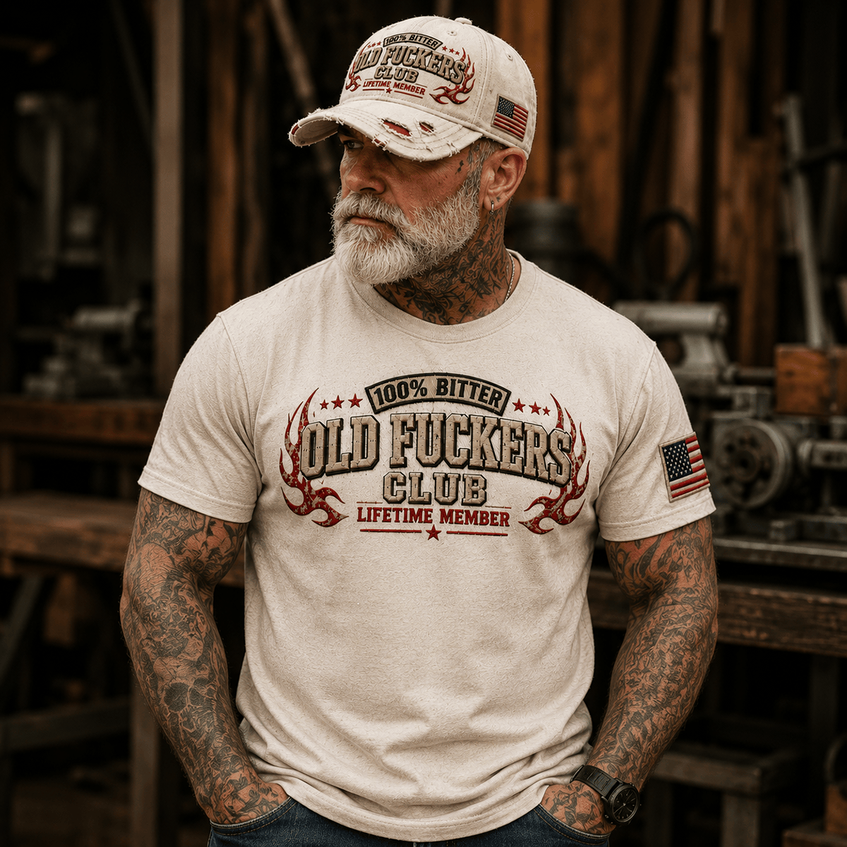 Bitter Old Fuckers Club Lifetime Member Printed T Shirt Funny Graphic Tee Gift for Men Dad Grandpa Retirement Birthday Shirt