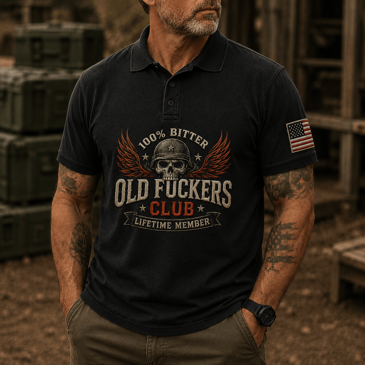 Old Fuckers Club Printed Polo Shirt Funny Skull Polo Gothic Skull Graphic Polo Biker Polo Motorcycle Rider Gift for Men