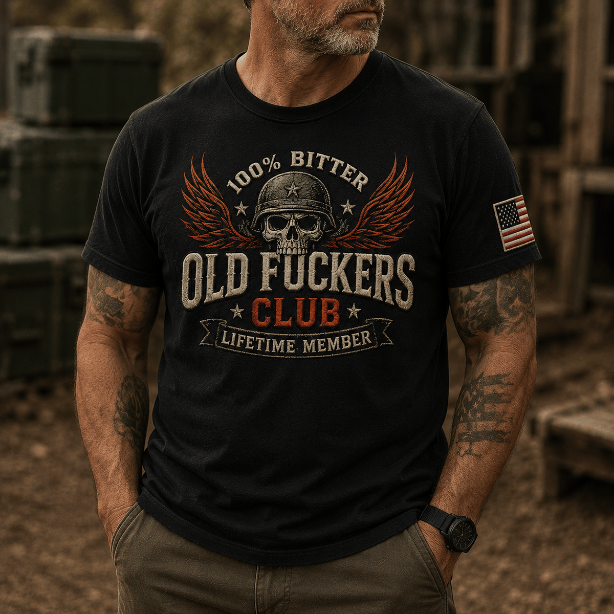 Old Fuckers Club Printed T Shirt Funny Skull Shirt Gothic Skull Graphic Tee Biker Shirt Motorcycle Rider Gift for Men Dad Grandpa