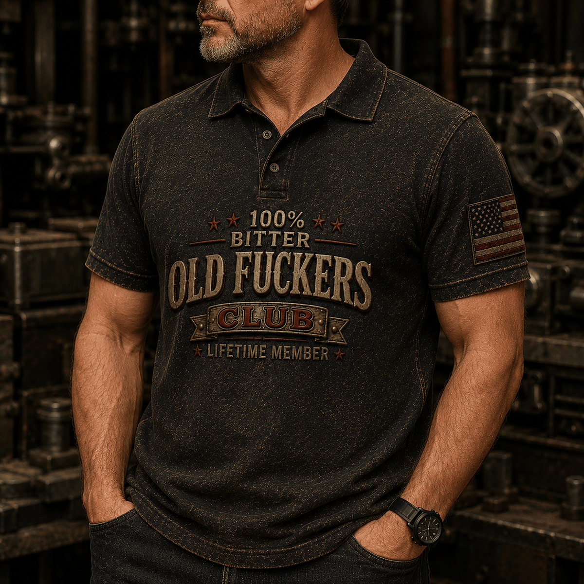 Old Fuckers Club Printed Polo Shirt Funny Skull Graphic Polo Gothic Skull Polo Biker Polo Motorcycle Rider Gift for Men