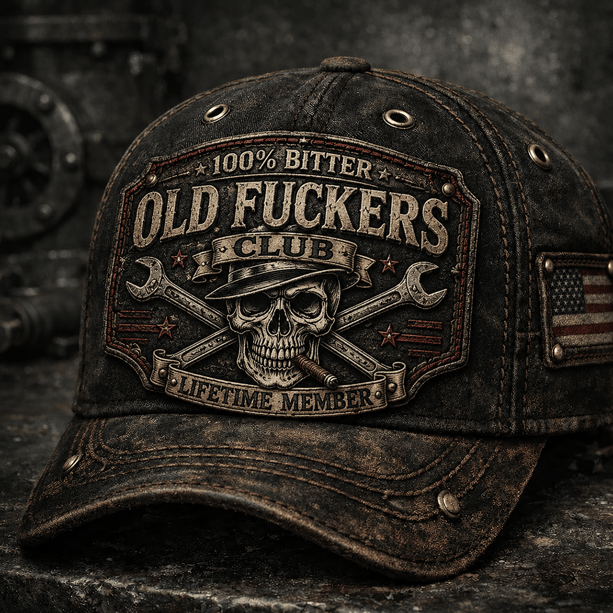 Bitter Old Fuckers Club Skull Mechanic Printed Cap Vintage Baseball Cap Funny Gift for Men Biker Dad Gift Wrench Skull Trucker Hat
