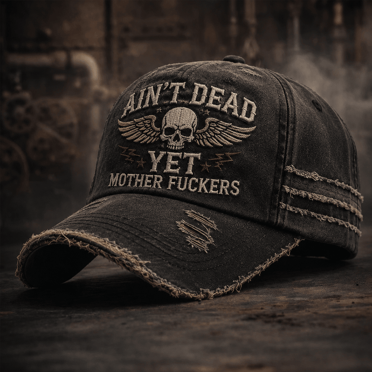 Ain't Dead Yet Mother Fuckers Skull Wings Printed Cap Vintage Skull Graphic Baseball Cap Funny Biker Mechanic Gift for Men