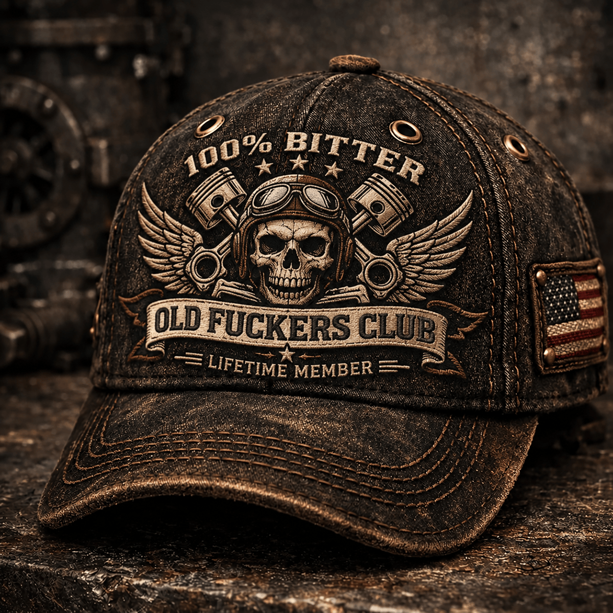 Bitter Old Fuckers Club Skull Printed Cap Vintage Skull Graphic Baseball Cap Motorcycle Rider Mechanic Gift for Men