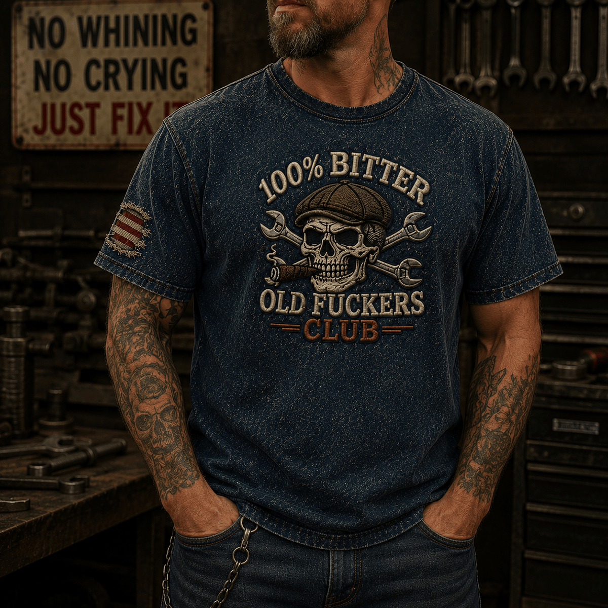 Old Fuckers Club Printed T Shirt Funny Skull Mechanic Shirt Skull T Shirt Gift for Men Dad Gift Auto Mechanic Graphic Tee